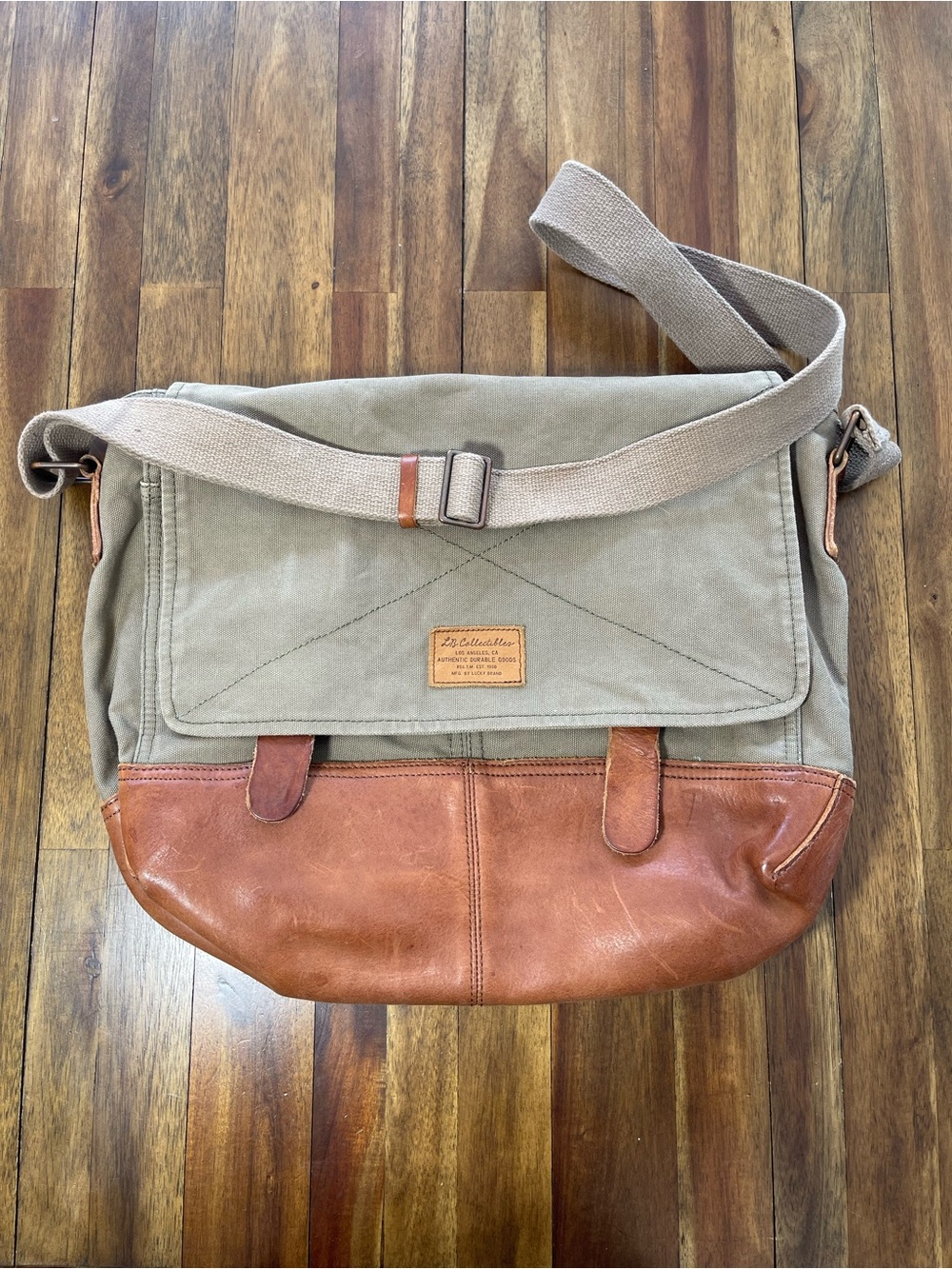 Lucky Brand Collectibles Canvas & Leather Messenger Bag - Olive Green and Brown